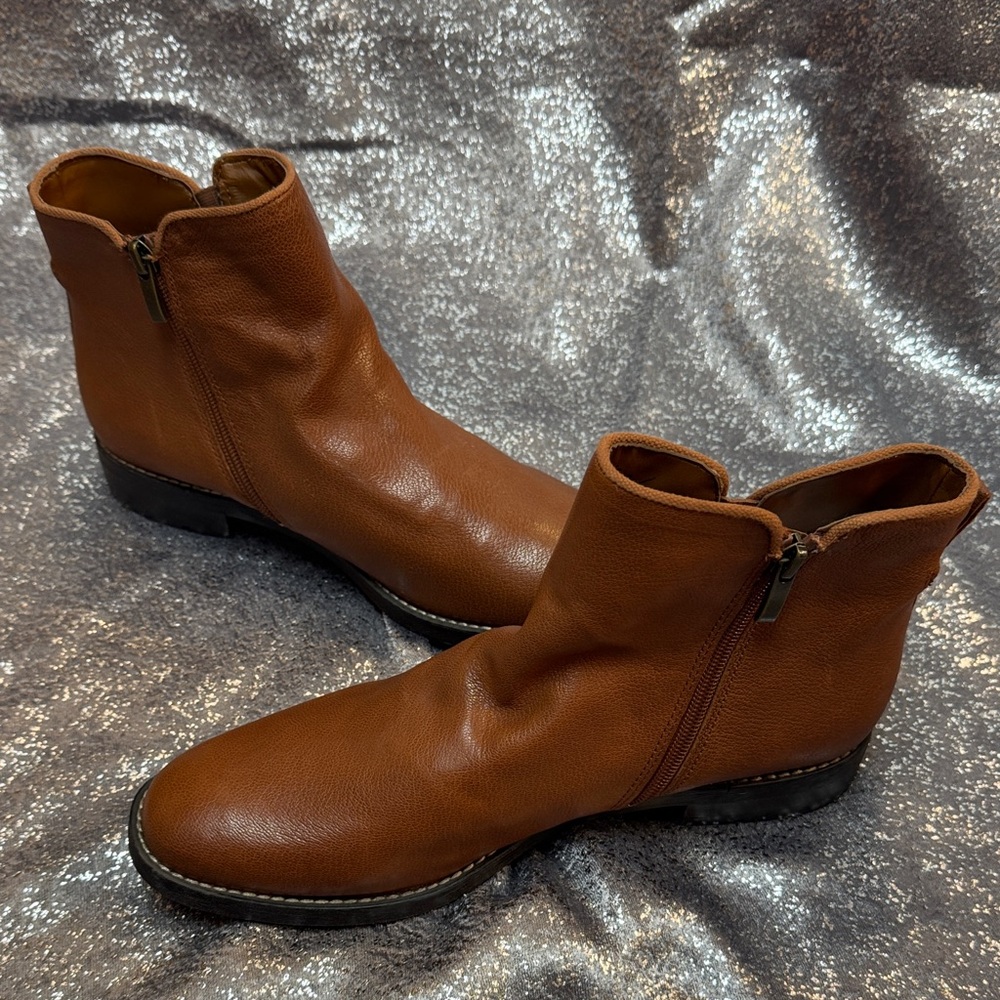Franco Sarto Brown Leather Ankle Boots with Side Zipper